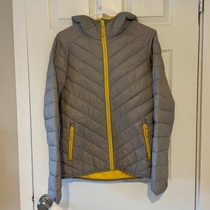 Grey-Yellow Quilted Down Puffy Jacket